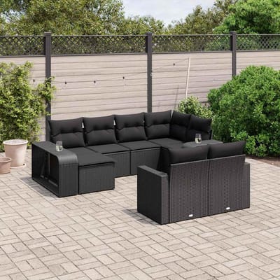 vidaXL - 10-delige - Loungeset - met - kussens - poly - rattan - zwart