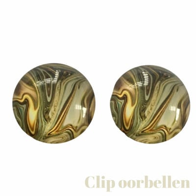 Clip Oorbellen-Bruin groen- 2 cm