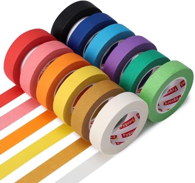 Dailygoods- Crêpetape 12 Rollen - Kleurrijk 15 mm x 13 m - Afplakband voor Schilderen - Plakband voor Knutselen - Geen Lijmrest - Ideaal voor Thuis en Kantoor