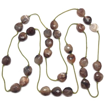 Behave - Groen stenen ketting met bruin textuur - Nikkelvrij - 120 cm