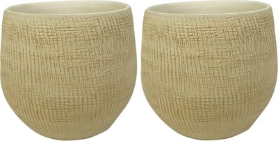 Set van 2x stuks plantenpotten/bloempotten in een strakke Modern design look zand/beige Dia 18 cm en Hoogte 16 cm