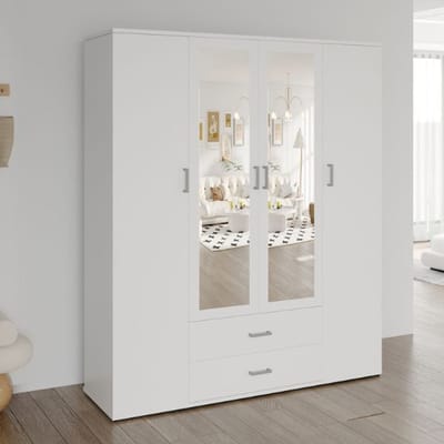 Kledingkast 'Marc' 4 deuren met 2 spiegels Wit