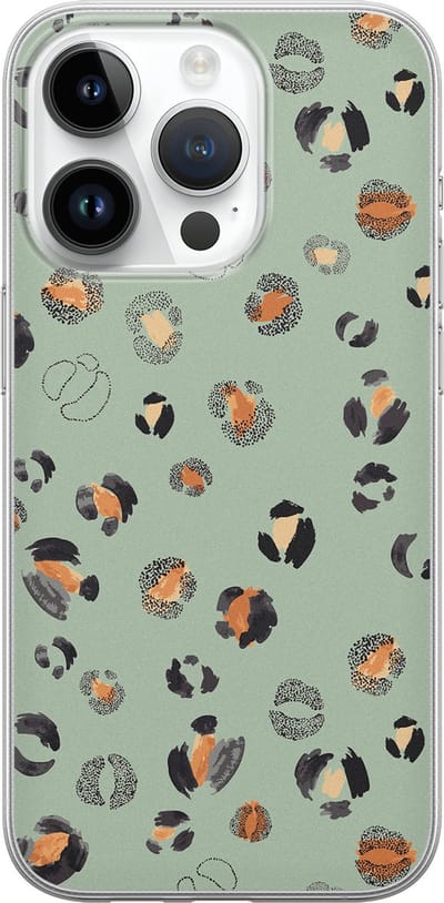 Leuke Telefoonhoesjes - Hoesje geschikt voor iPhone 14 Pro - Luipaard baby leo - Soft case - TPU - Luipaardprint - Blauw