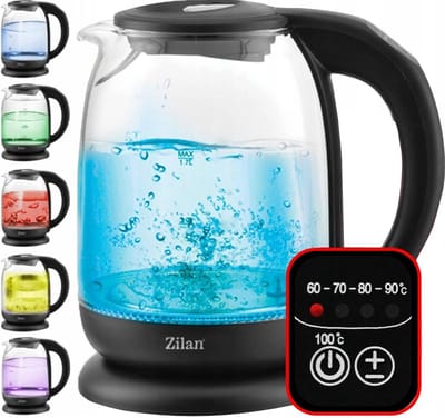 Glazen waterkoker met digitaal display en LED - 1,7L, 5 temperatuurinstellingen, 360° draadloos