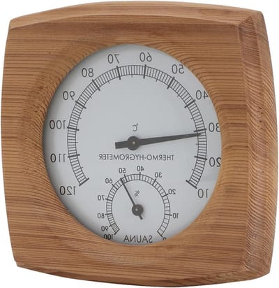 Saunaklok en Thermometer Hygrometer 2 in 1 - Handgemaakt Houten Accessoire voor Stoomcabine, Ideaal voor Vochtigheid en Temperatuur Controle