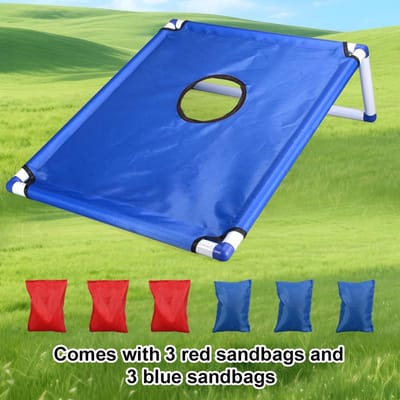 Jeu de lancer de poufs Set de jouets pour enfants Set Cornhole portable avec 1 plateau de jeu Cornhole et 6 poufs Lancer dans la cour Pour cadeau d'enfant blue