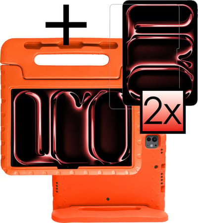 Hoes - Geschikt voor Apple iPad Pro (2024/2025) - 11 inch - Met 2x Screenprotector - Kinderhoes Shockproof Bumper - Kidsproof Case - Tablet Hoesje - Kinder Cover - Oranje