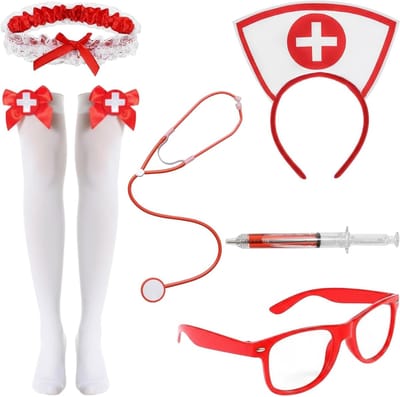 Carnaval Kostuum voor Verpleegkundige met Haarband, Stethoscoop en Accessoires voor Halloween en Feestjes