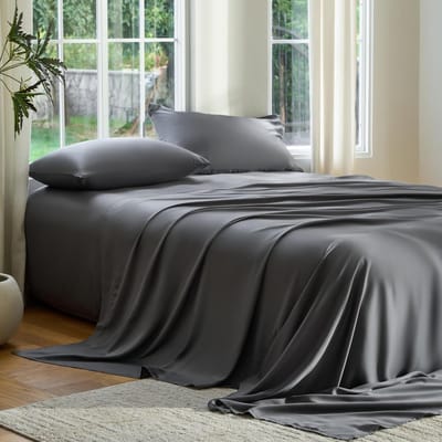 3-delige beddengoedset – Hoeslaken – Lakenset – Laken 120x230 cm – 2 kussenslopen – Zijdezacht – Koel & verfrissend – Verkoelend & huidvriendelijk – Grijs
