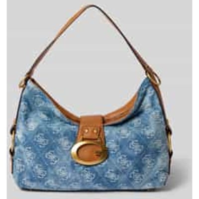 GUESS schoudertas Camden Top Zip Shoulder Bag Denim Logo blauw