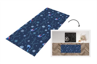 Keukenloper - Loper keuken - Vogel - Sneeuwvlok - Winter - Patronen - 120x50 cm - Keukenloper vinyl