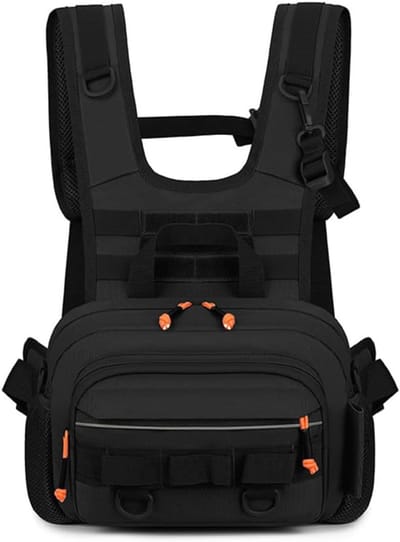 VHV-Borsttas - Viststas - Chest bag - Tactische viststas - Waterdicht - Met reflecterende strips - Voor vissen, vliegvissen en outdoor - Zwart
