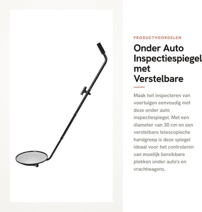 Dailygoods- Inspectiespiegel 30 Cm - Convexe Zoekspiegel - Verstelbare Hoek - 3 Wielen - LED Zaklamp - Acryl met 2x Vergroting