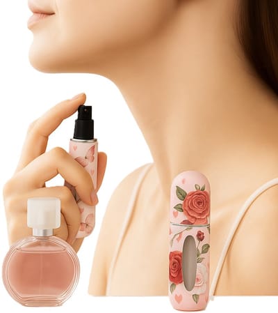 Luxe 5ml Hervulbare Parfumverstuiver – Roze Floral – Mini Parfumflesje met Bloempatroon – Travel-Friendly & Direct Fill Onderkant – Voor Parfum, Samples & Reizen