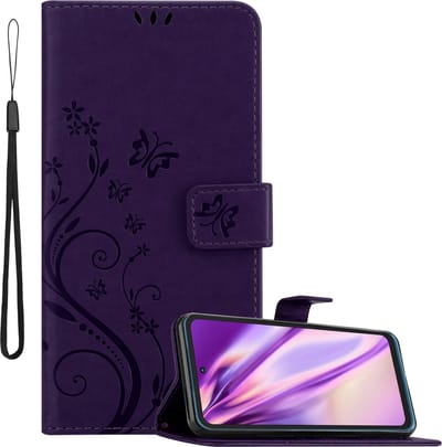 Cadorabo Hoesje geschikt voor Nokia XR20 in BLOEMEN DONKER PAARS - Beschermhoes in bloemmotief met magnetische sluiting, standfunctie en kaartsleuven Book Case Cover Etui