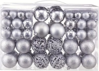 Livano Kerstballen - Kerstversiering - Plastic - Zilver - Kerstballenset - 100 stuks