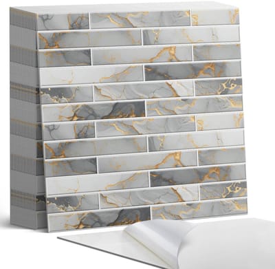 Coloray Plaktegels - Elegant marmerpatroon Zelfklevende Tegels - 20 cm x 20 cm - Grijs Plaktegels - 20 stuks - Vierkant PVC Tegels - Plaktegels Badkamer - Plaktegels Vloer - Vinyl Tegels - Wandtegel Zelfklevend