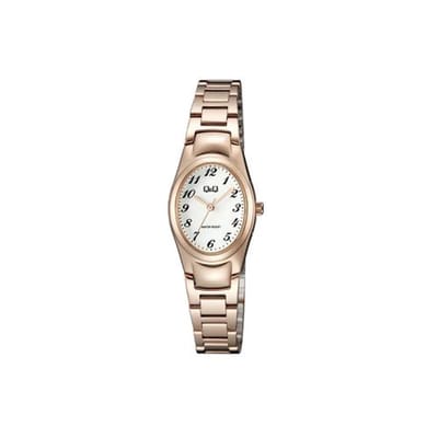 Q&Q Q20A-006PY - Horloge - Analoog - Dames - Vrouwen - stalen band - Ovaal - Metaal - Rosékleurig - Wit
