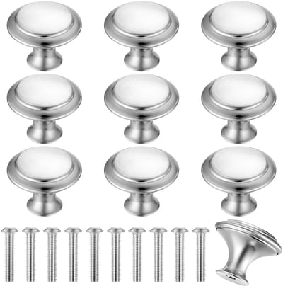 Unyqoos® Set van 11 ronde zilverkleurige meubelknoppen voor keuken en kast