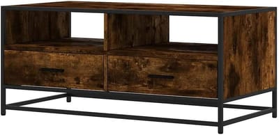 Salontafel - Koffietafel Bijzettafel - Ontspannen Koffie Moment - Stabiel Metalen Frame - 100x50x45 cm - Gerookt Eiken