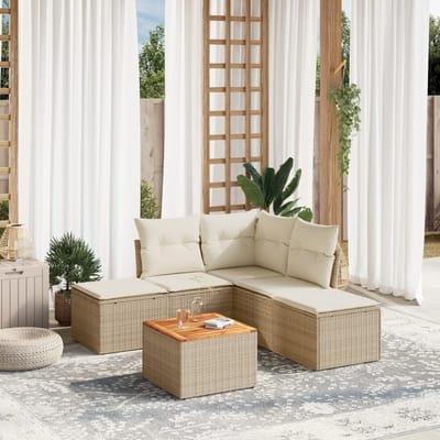 vidaXL - 6-delige - Loungeset - met - kussens - poly - rattan - beige