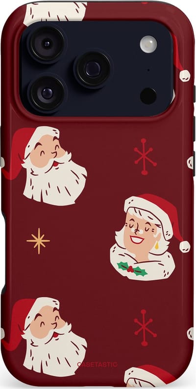 Casetastic hoesje geschikt voor Apple iPhone 17 Pro - MagSafe - Dubbellaagse bescherming - Mr. & Ms. Santa - Kerst - Fashion Case - Bordeaux Lichtgrijs Taupe
