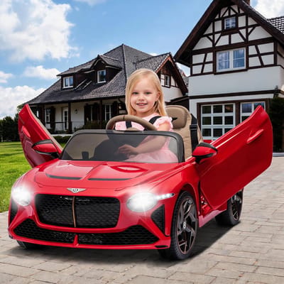 Officieel gelicentieerd Bentley elektrisch kinderauto 12V | afstandsbediening, LED-verlichting, muziek & claxon | Rood | Voor kinderen 3‑6 jaar