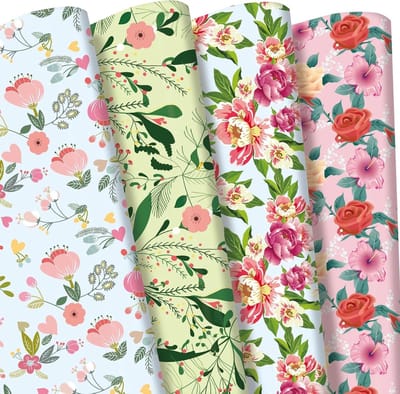 PlandRichW Bloemen Inpakpapier Gevouwen Vellen voor Vrouwen Meisjes Baby, 12 Vellen Gerecycled Geschenkpapier voor Bruiloft, Verjaardag, Moederdag, Feest, Babyshower, Voorgesneden 20" X 29"