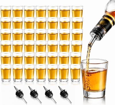 Set van 36 Transparante Shotglazen 5cl met 4 Roestvrijstalen Tuiten voor Tequila, Likeur en Feestjes