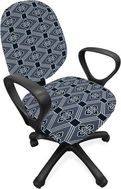 ABAKUHAUS Japanse bureaustoel overtrek, bloemdiamantlijn, decoratieve beschermhoes gemaakt van rekstof, antracietgrijs donkerblauw