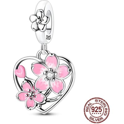 Koperen Roterende Kersenbloesem Sakura Openwerk Hangers Bedel Past op Echte Charms Armband Vrouwen DoeHetZelf Sieraden Cadeaus