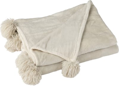 J-Line plaid Pompon - polyester - beige/menthe - 170 x 130 cm