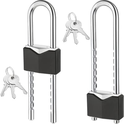 2 Stuks Lange Schakel Hangslot met Sleutel 5 cm Massief Messing Verstelbare Zwart voor Poorten, Kasten en Fietsen