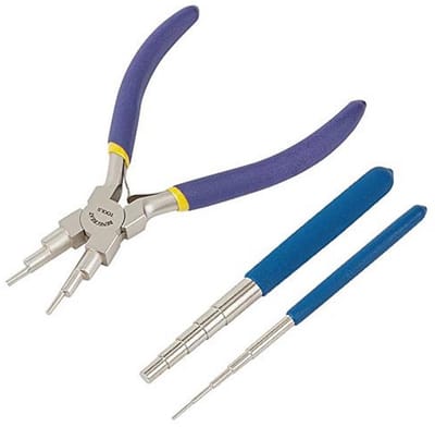 Draadlus gereedschapset met 2-delige draadkrulijzer en 6-in-1 wiggen voor het wikkelen van sieraden draad en het vormen van sluitringen