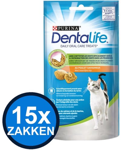 15x Dentalife - Kattensnack Kip - Kattenvoer Snacks - 40 g