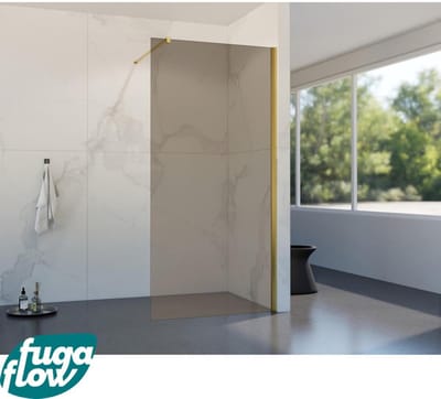 FugaFlow Eccelente Vetro inloopdouche badkamer - 90x200cm - rookglas - wandarm - geborsteld messing -