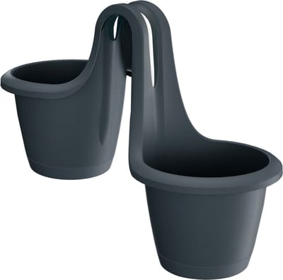 Prosperplast Respana Twins kunststof plantenpotten antraciet - 2x 2,5 liter - kras- en stootvast - zonder afwateringsgaten