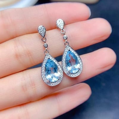 Anting-Anting Bundar Topas Alami Anting-Anting 925 Perak Sterling Batu Biru Perempuan Anting-Anting Topas Besar Hadiah Hari Valentine Biru gray
