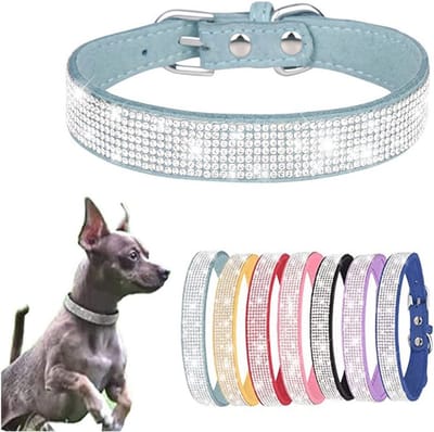 Sprankelende Kristal Strass Hondenhalsband voor Puppy en Kat - Verstelbare Huisdier Halsband Lichtblauw