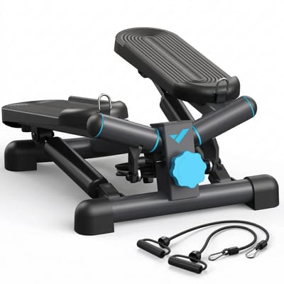 Mini Stepper - Twist Trap Stepper - Compacte Hometrainer - Hydraulische Stepper - Volledige Lichaam Workout - Tot 150 kg Belastbaar - Met Weerstandsbanden - Stil & Duurzaam - Zwart