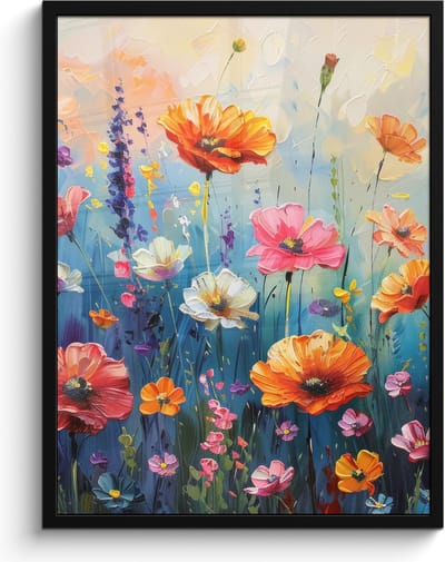 Poster in lijst - Fotolijst 60x80 cm - Posters - Bloemen - Natuur - Waterverf - Kunst - Posterlijst zwart - Decoratie - Wanddecoratie woonkamer - Muurdecoratie slaapkamer
