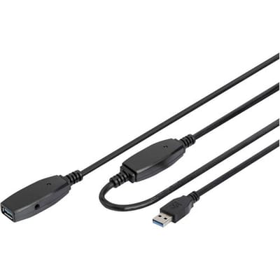 Digitus DA-73107 USB-kabel USB 3.2 Gen1 USB-A stekker, USB-A bus 20.00 m Zwart Afgeschermd, Afgeschermd (dubbel)