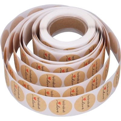1 Rol Kraftpapier Stickers Handgemaakt met Liefde Design Leuke Hart Briefpapier Etiketten Stickers voor Eten brown