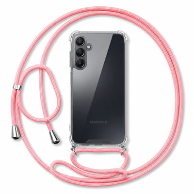 Geschikt voor Samsung Galaxy A17 / A16 Hoesje met Koord - Transparant - Verstelbaar Nekkoord - Schokbestendig - Rosegoud