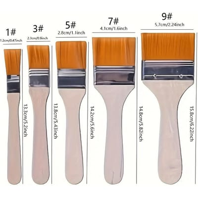 Set de 5 pinceaux en nylon pour peinture Plusieurs tailles adaptées à l'acrylique, à l'huile, au vernis, à l'aquarelle, avec manches en bois - Choix idéal pour et étudiants