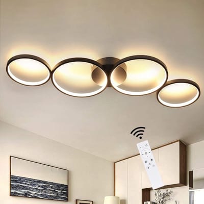 NETTLIFE Plafondlamp LED - 88cm - Zwart - 3000-6000K Dimbaar - 55W Plafondverlichting - modern - Ring Design - 4-Lichts - met Afstandsbediening - voor Slaapkamer | Woonkamer | Kantoor | Keuken