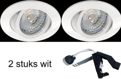 Witte GU10 Inbouwspots 2 Stuks 230V 2700K – Dimbaar – Draaibaar & 30° Kantelbaar – Sparing Ø68-76 mm – Aluminium Zaagmaat (plafond): Ø 68 – 76 mm