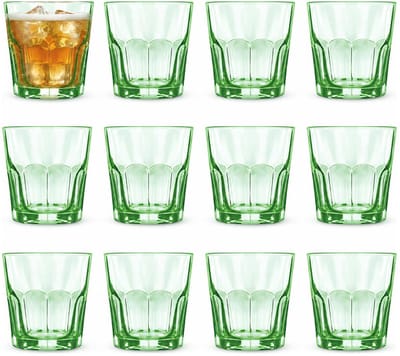 Alessandro Drinkglazen Casablanca - waterglazen - groen transparant - glas - set 12x stuks - 260 ml - gekleurd glas - stapelbaar