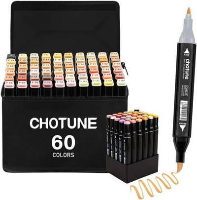 Alcohol Markers - Markers Set - 60 Huidtinten - Dubbel Tipped - Makkelijk Mengbaar - Voor Kunstenaars en Illustratoren
