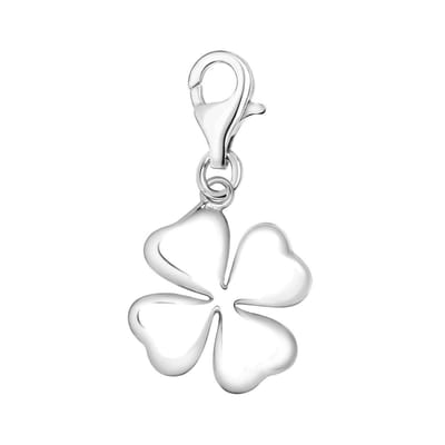 Quiges – Charm – Hanger - 3D Klaver - Verzilverd - karabijnslot - geschikt - voor - Bedelarmband - QHC009